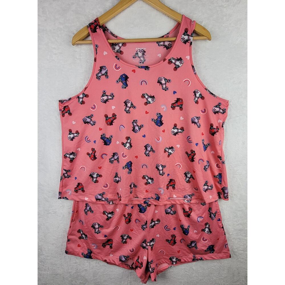 Skater Girl Pajama Short Set Sz XL Pockets Pink Roller Skate Lounge Sleepwear